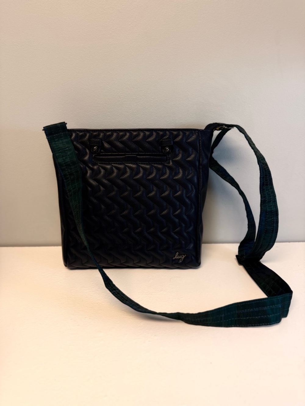 Lug Harmony Matte Luxe VL Navy Blue Vegan Leather Crossbody Messenger Plaid Bag